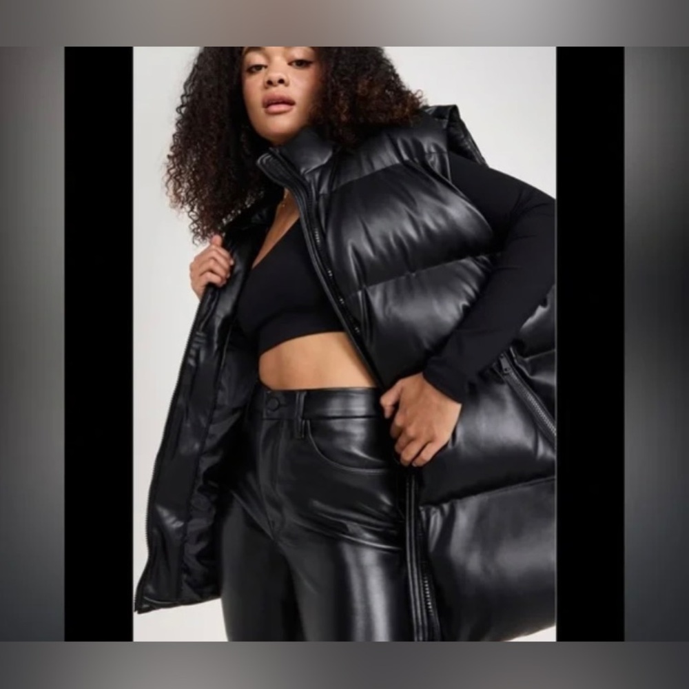 Good American Oversized Leather Puffer Vest NWT